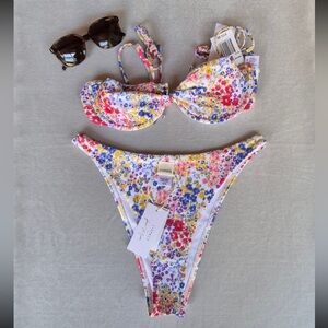 LSPACE x JVS Printed Kerri Bikini Top and Bottom color Between Blooms size M.